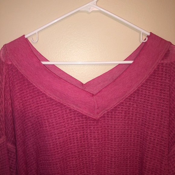 Free People South Side Hot Pink Thermal V Neck - Picture 5 of 8